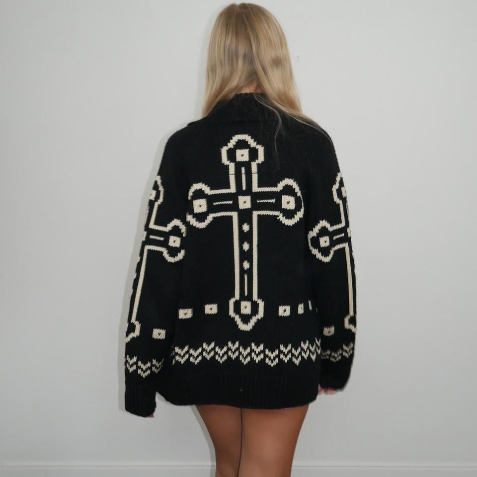 Vintage gothic cross knit jacket