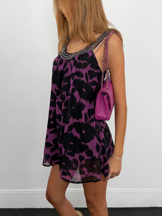 Vintage 00s purple and black black floaty mini dress