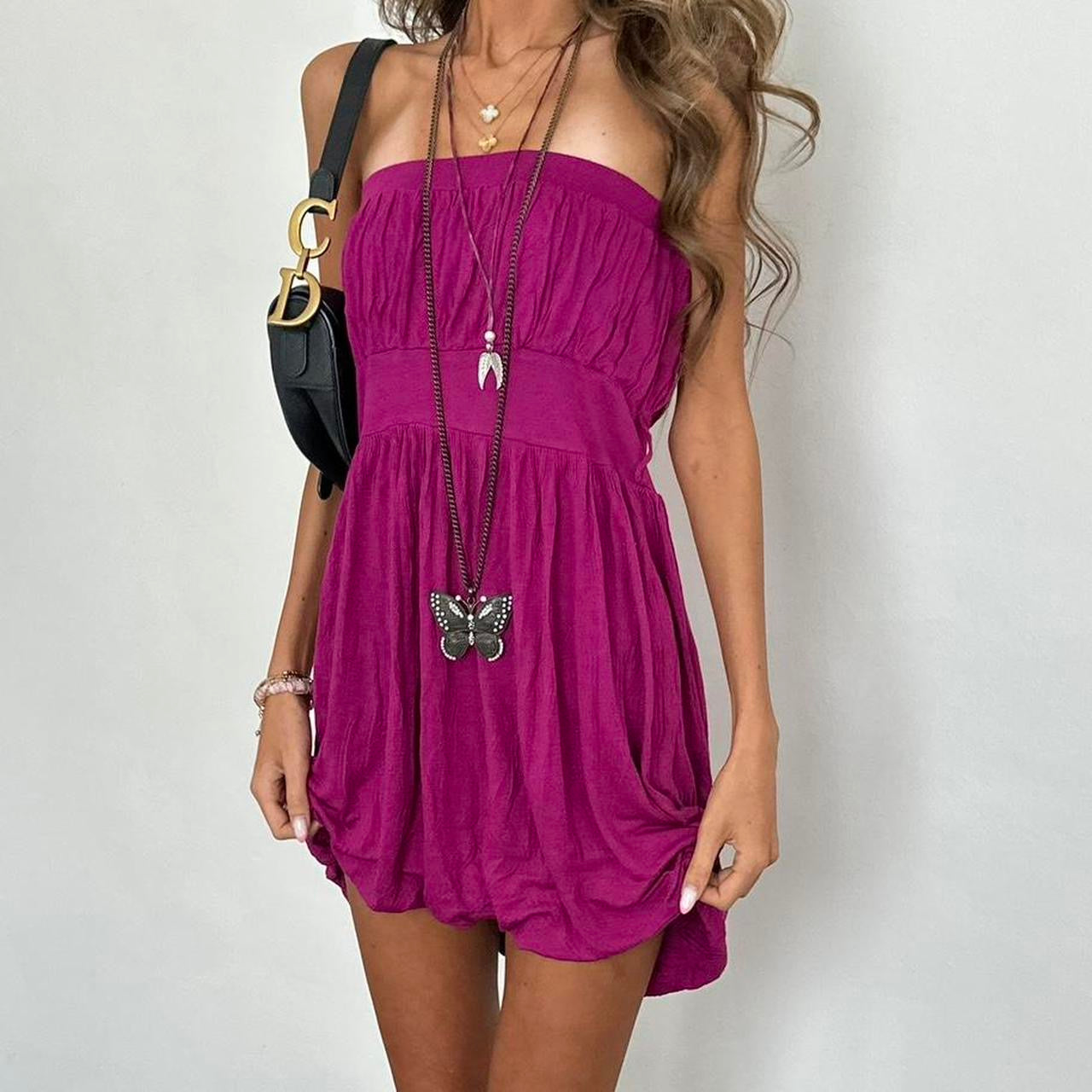 Vintage 00s dark pink strapless dress