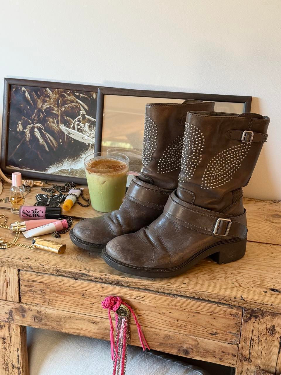Vintage 00’s studded skull angel wing leather boots