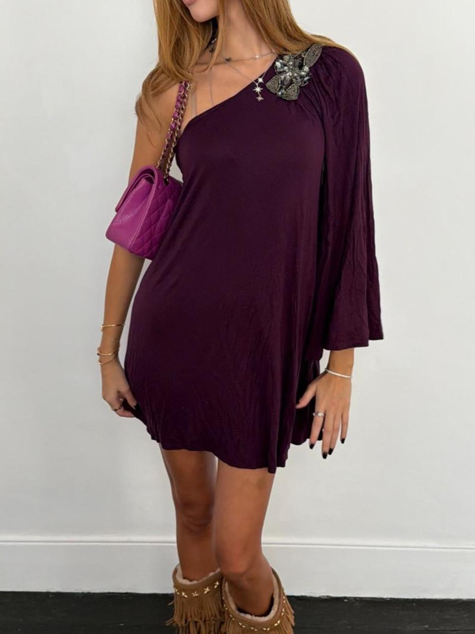 Vintage 00s purple floaty asymmetrical mini dress