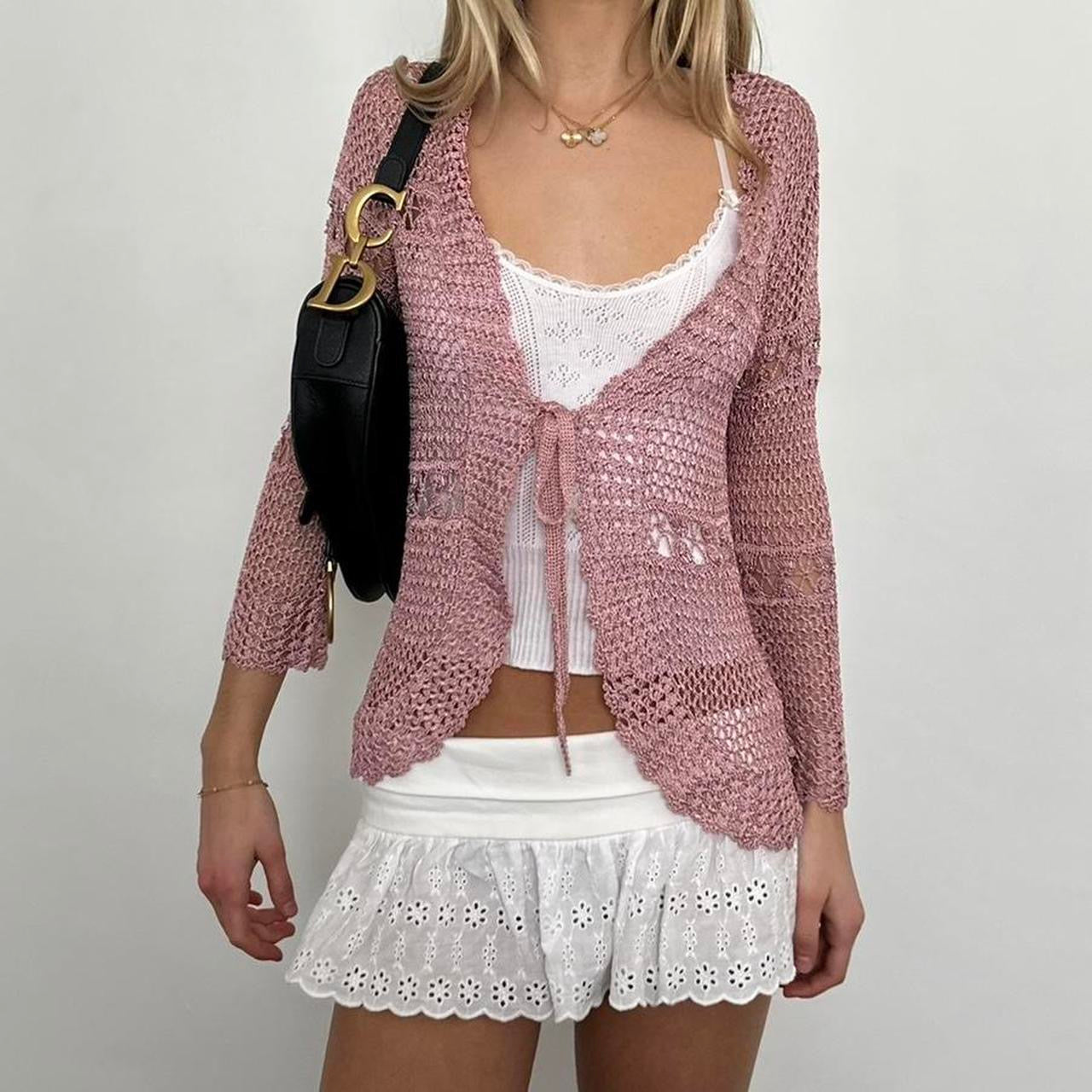 Vintage crochet tie up cardigan top