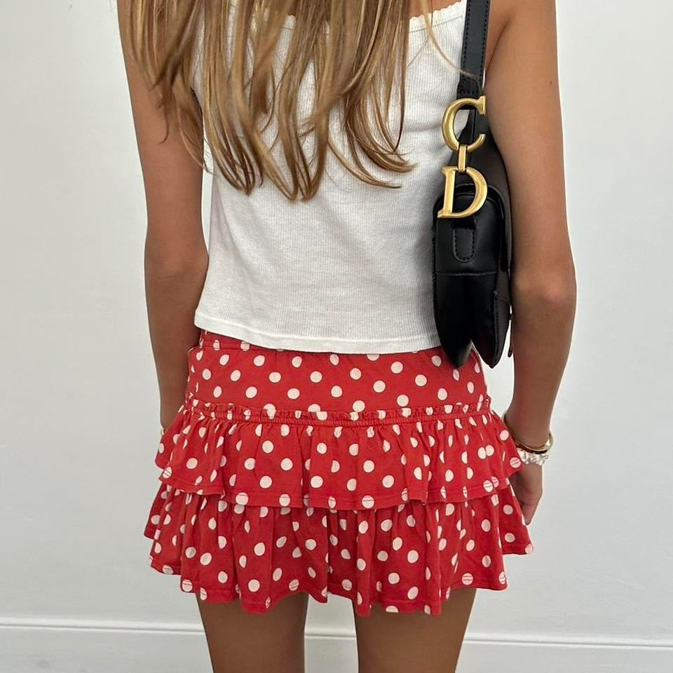 Vintage polka dot red layered skirt 🍓