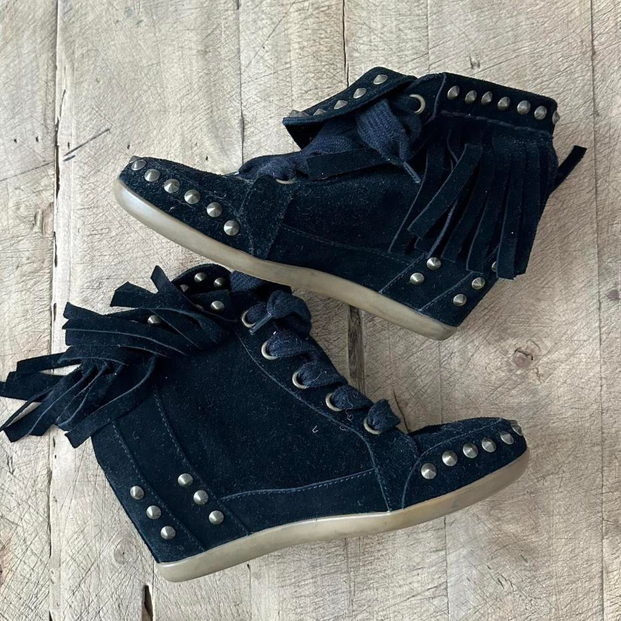 Vintage black suede fringe ankle boots