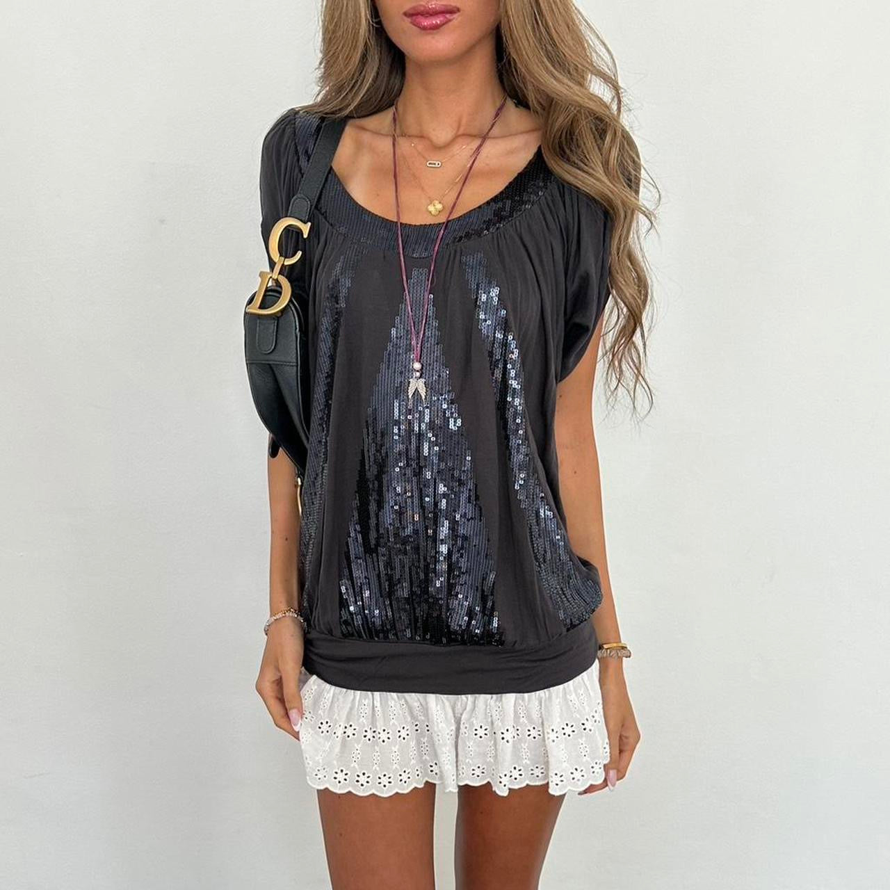 Vintage 2000s black sequin top