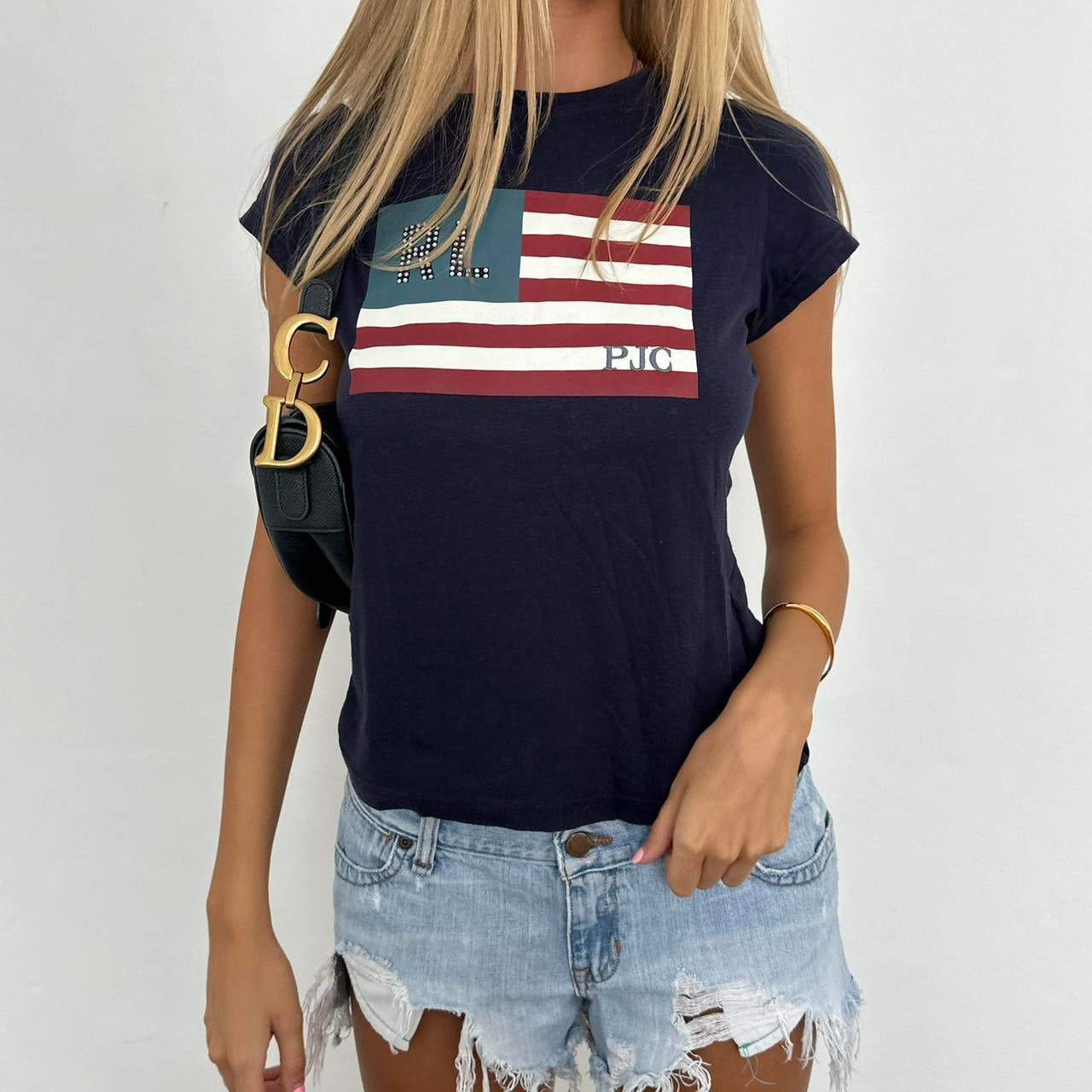 Vintage Ralph Lauren American flag navy baby tee