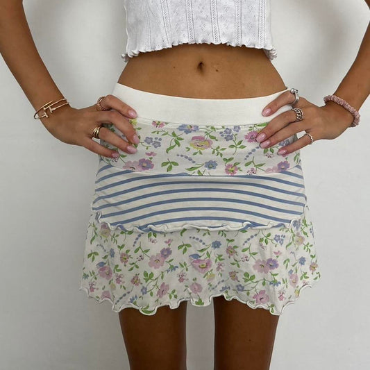 Vintage floral print patchwork mini skirt 💐