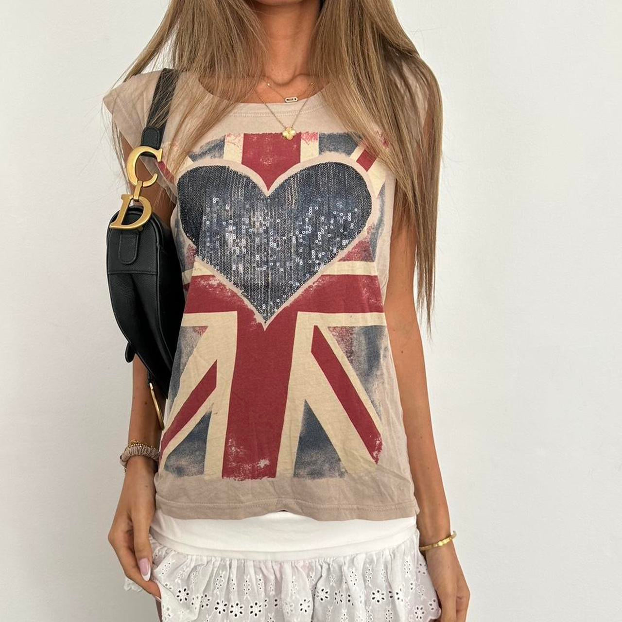 Vintage 2000’s Union Jack sequin heart top