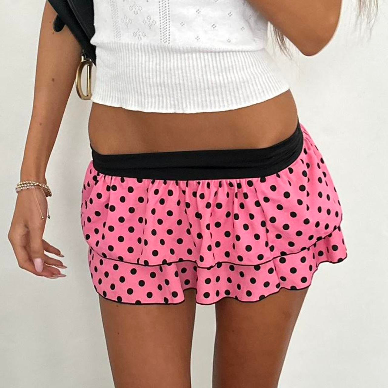 Vintage 90’s pink and black polka dots mini skirt