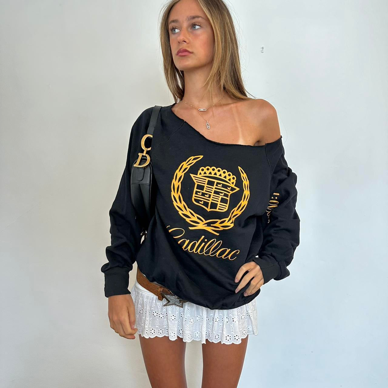 Vintage 90s Cadillac black off shoulder sweatshirt