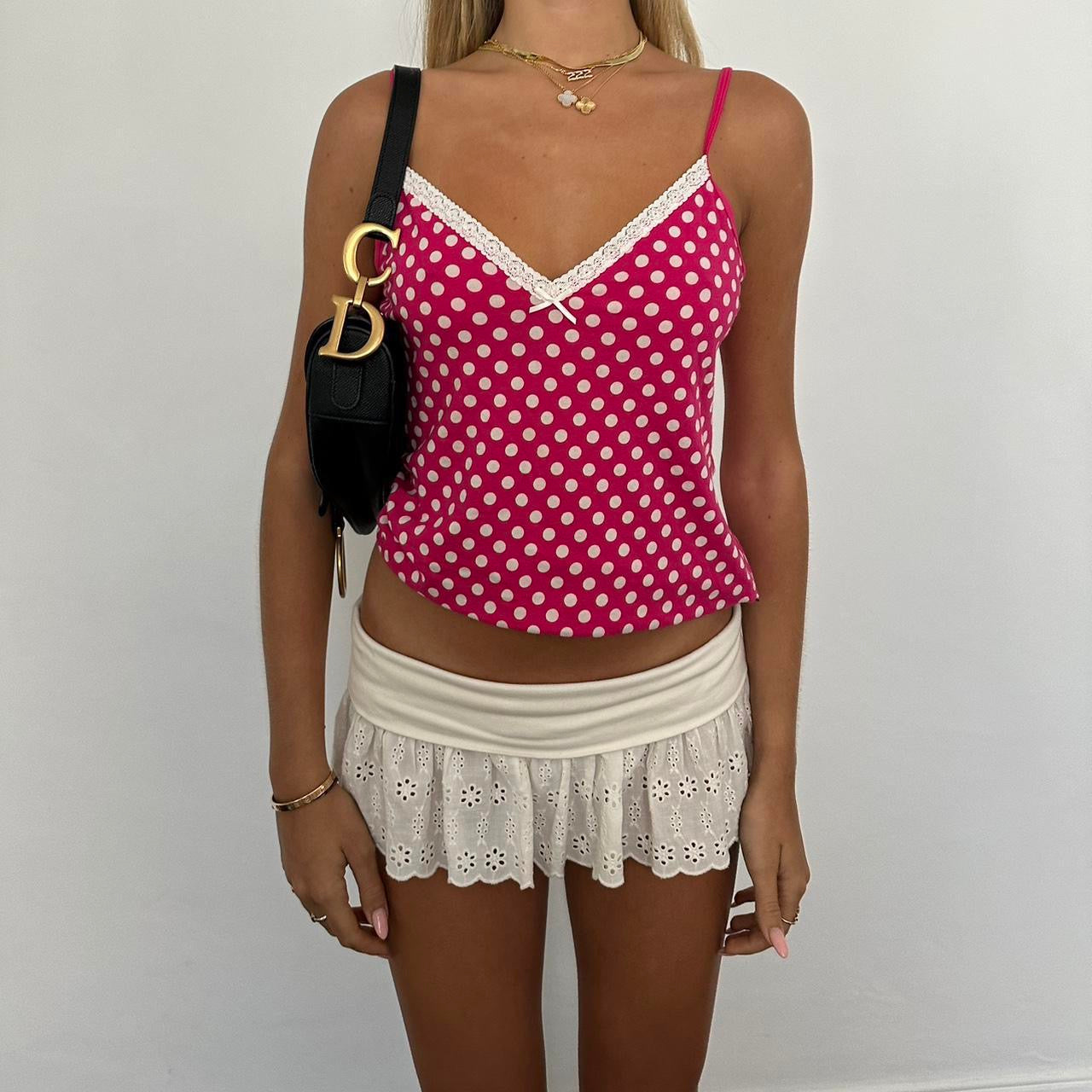 Vintage pink polka dot cami top