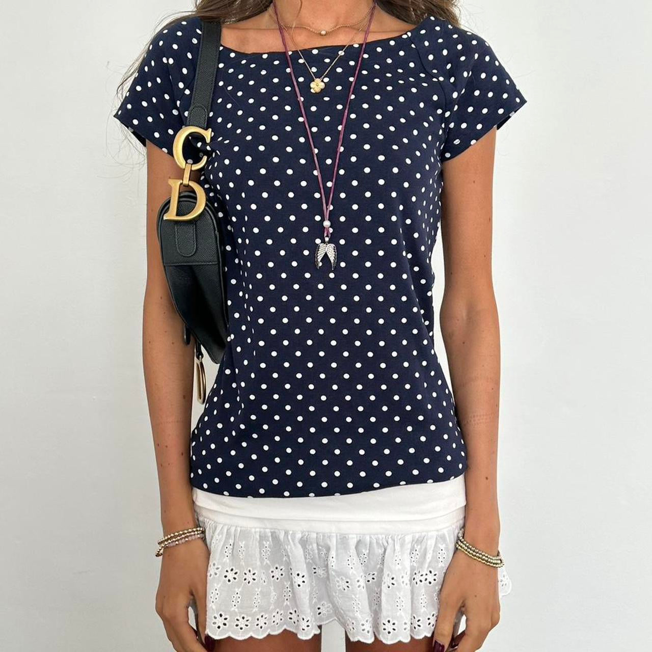 Vintage Ralph Lauren navy polka dots top
