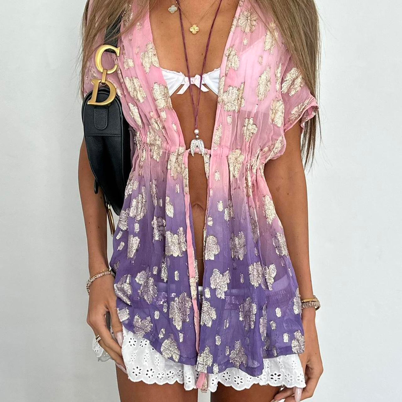 Vintage pink & purple tie up top