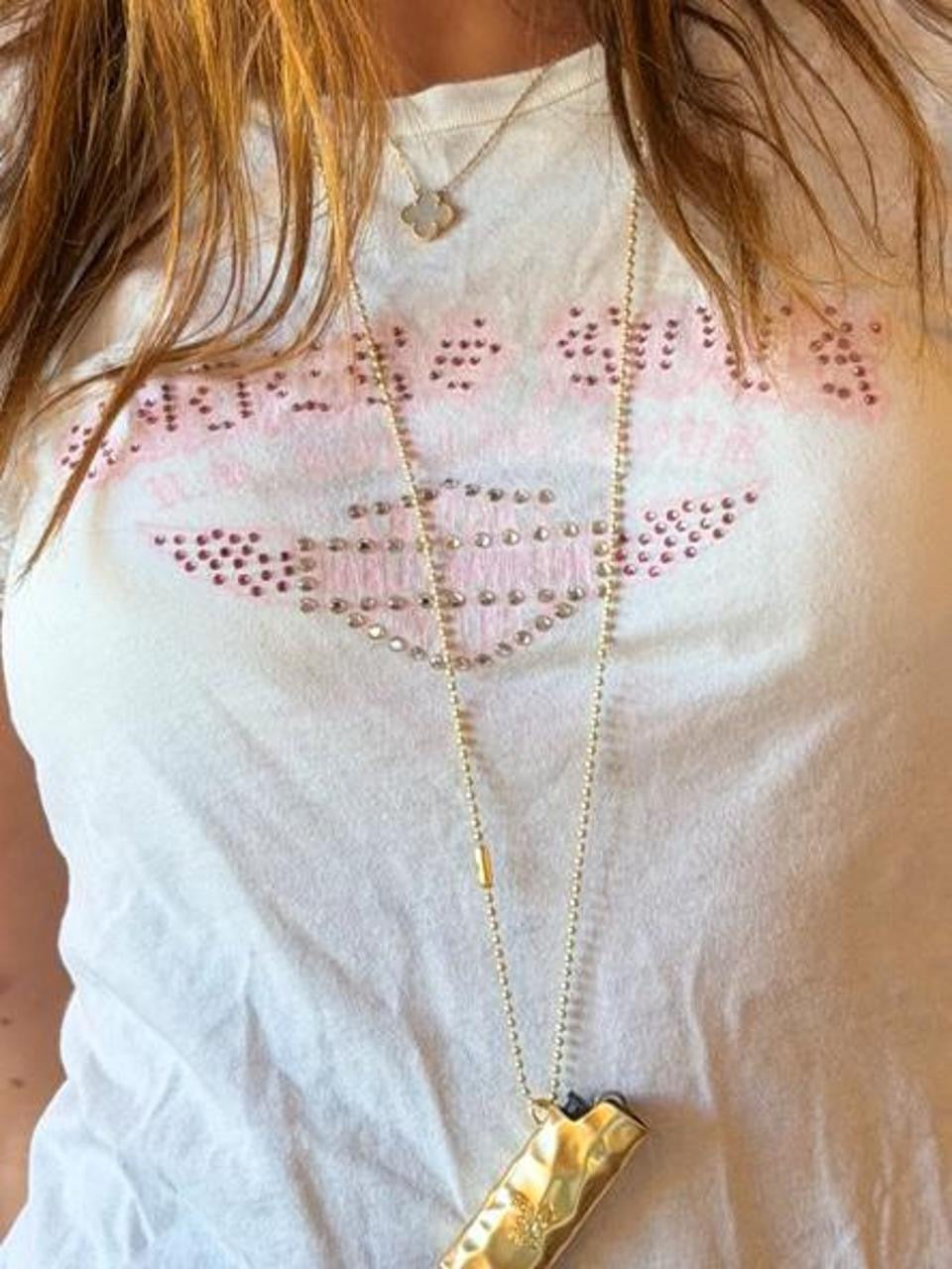 Vintage 00’s Harley Davidson pink diamante baby tee