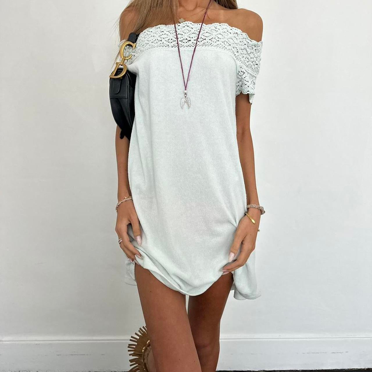 Vintage Juicy Couture light blue towelling crochet mini dress