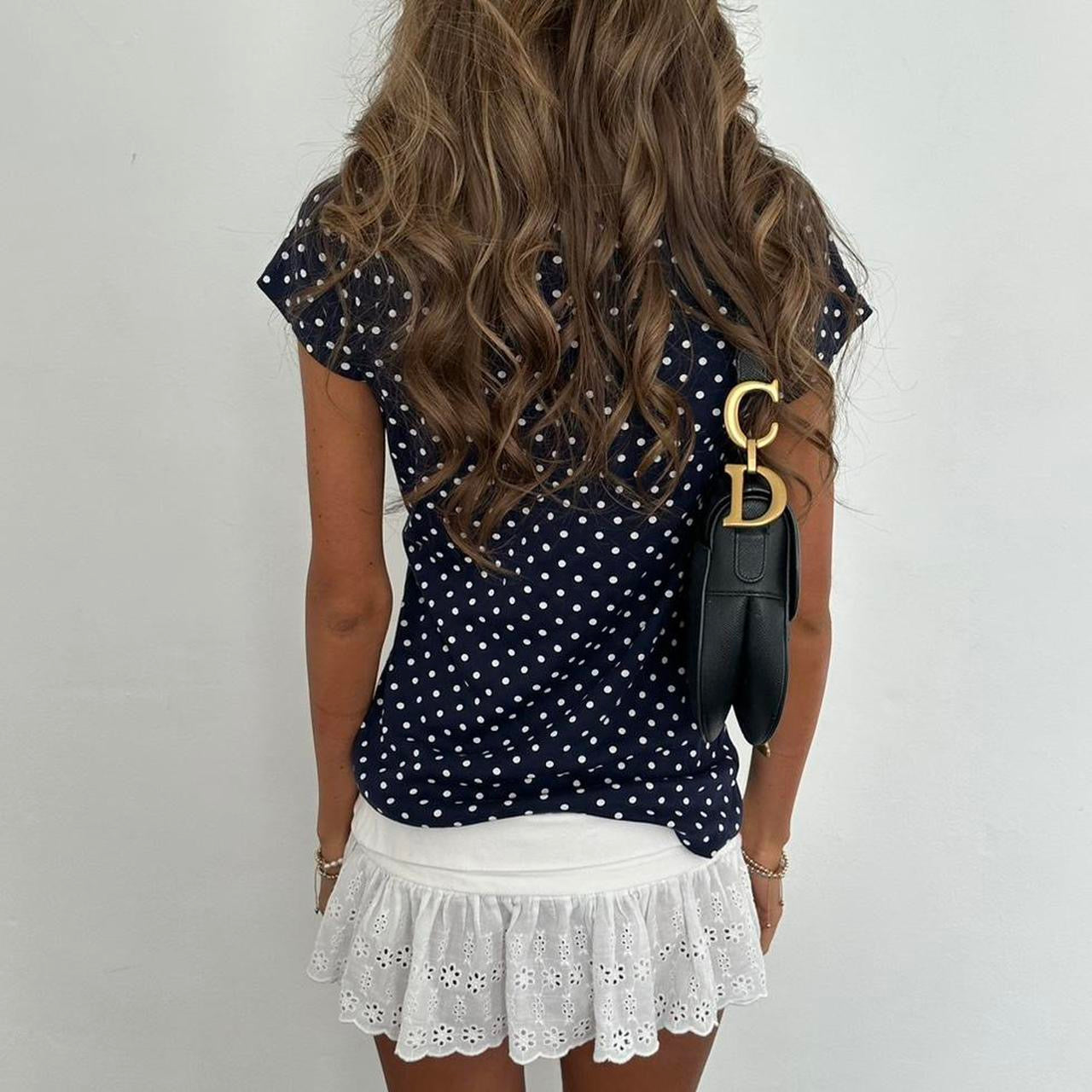 Vintage Ralph Lauren navy polka dots top