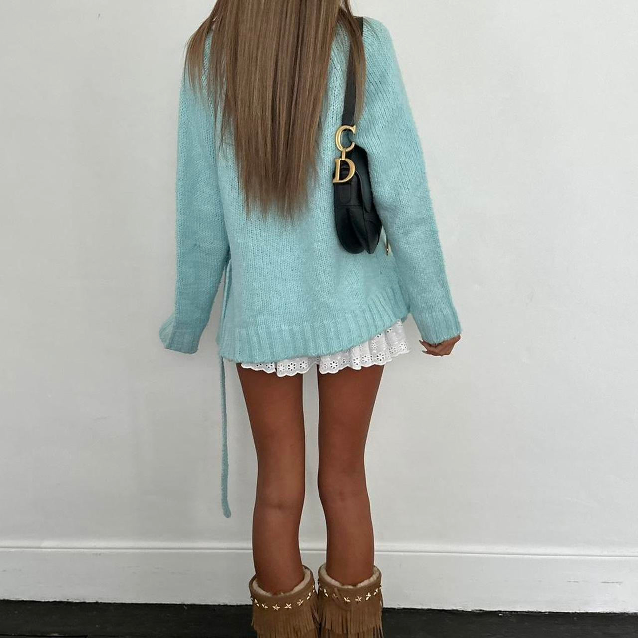 Vintage aqua blue knit cardigan