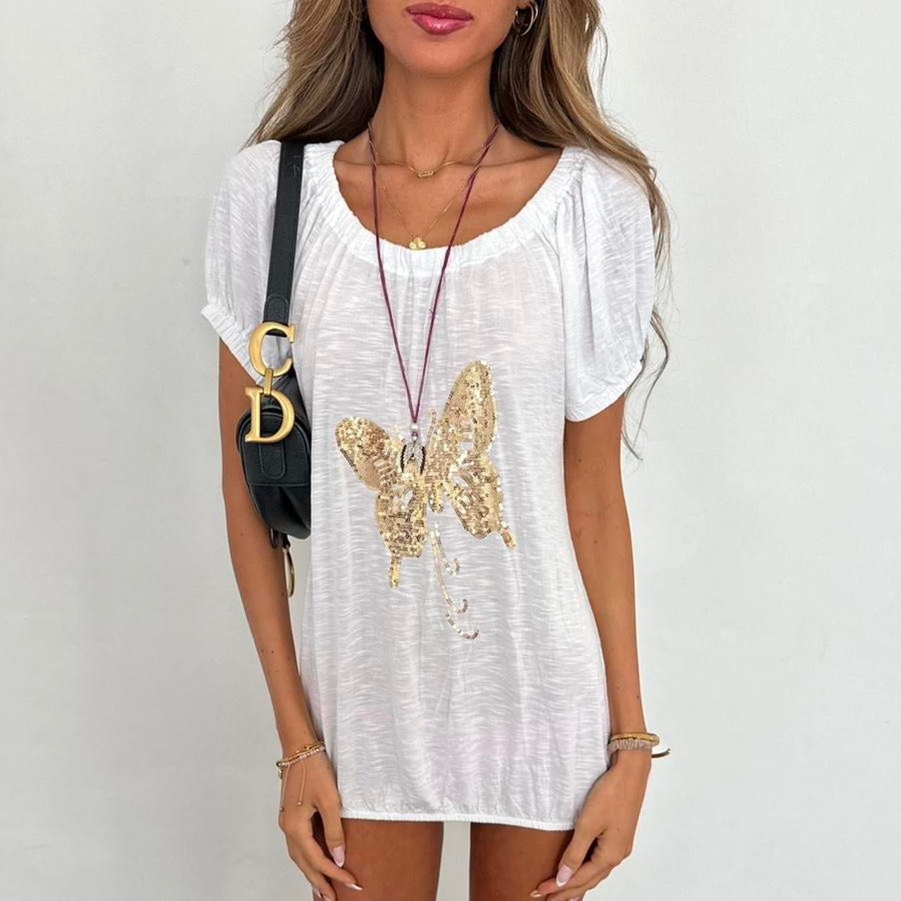 Vintage 2000s white butterfly mini dress/top