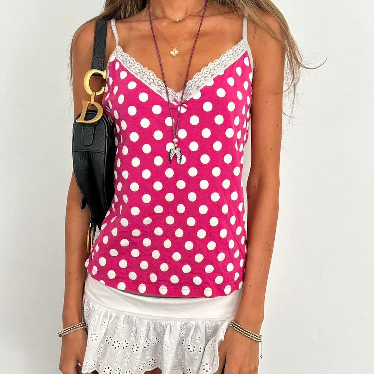 Vintage 2000’s pink polka dot top