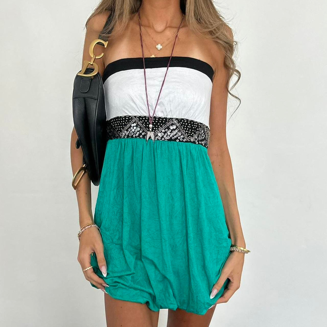 Vintage 00s strapless turquoise boho mini dress