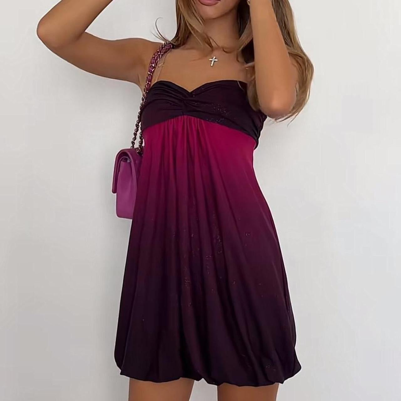 Vintage 00s strapless dark pink ombré mini dress