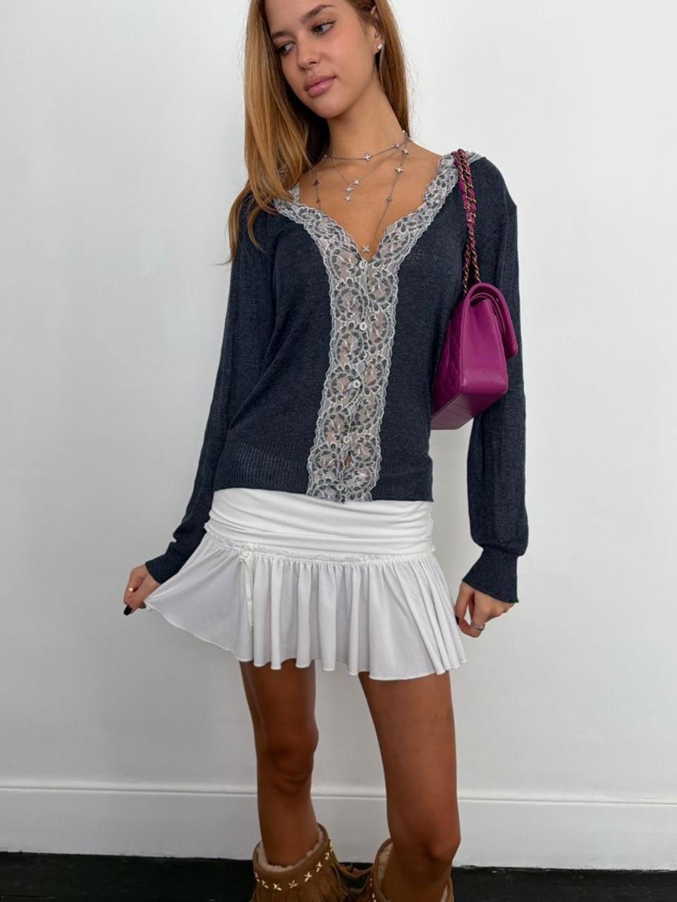 Vintage 00’s lace dark blue cardigan long sleeve top