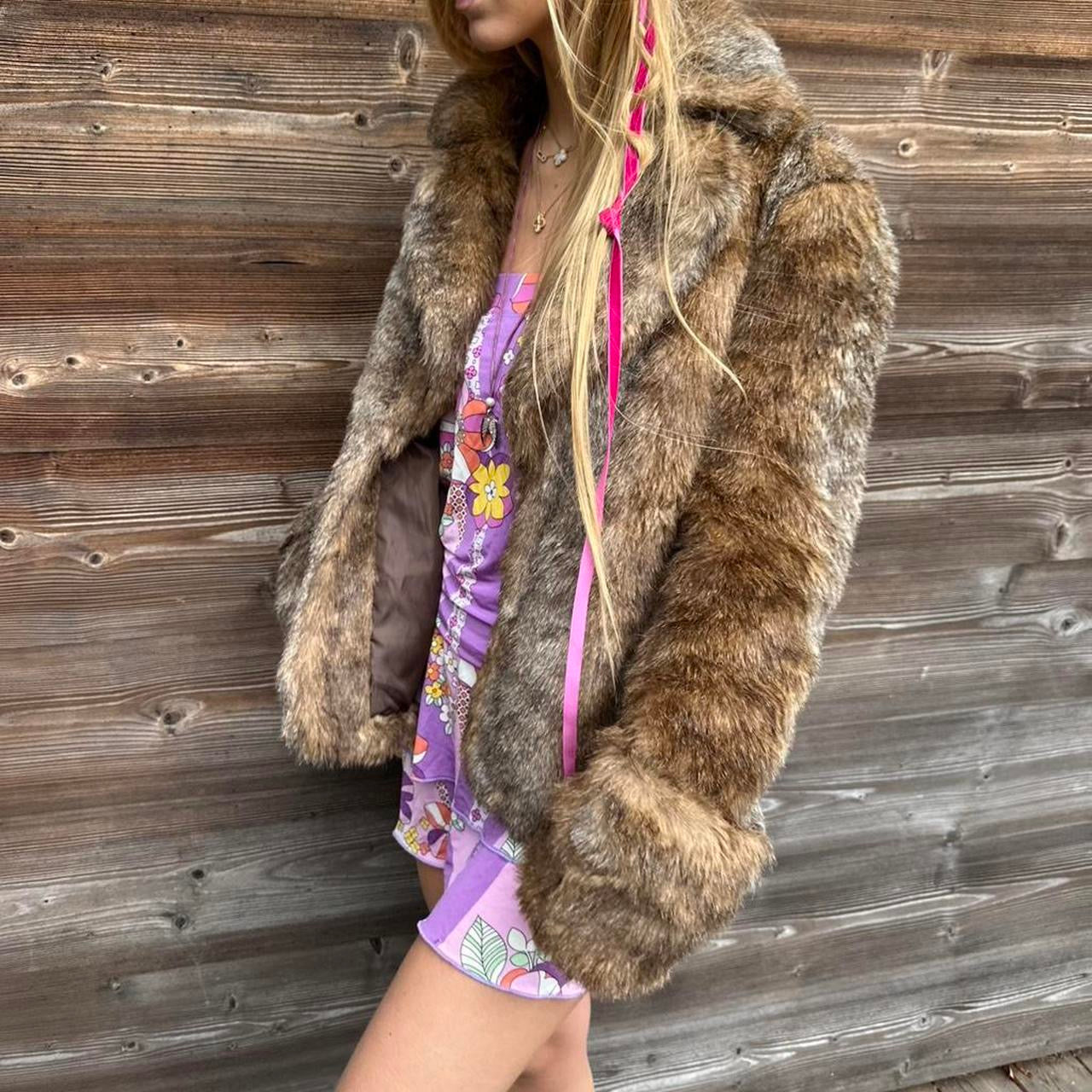 Vintage 90’s brown faux fur jacket