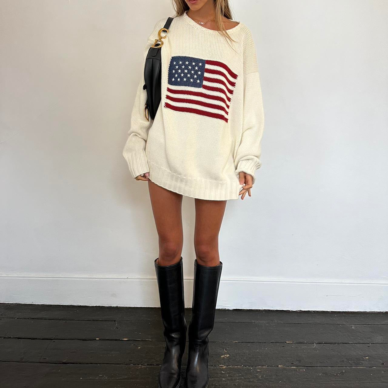 Vintage 90s Ralph Lauren white American flag knitted sweater