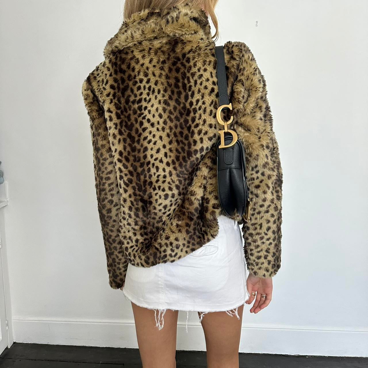 Vintage 2000’s leopard faux fur jacket