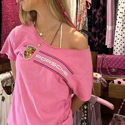 Vintage 2000’s Porsche pink off shoulder top