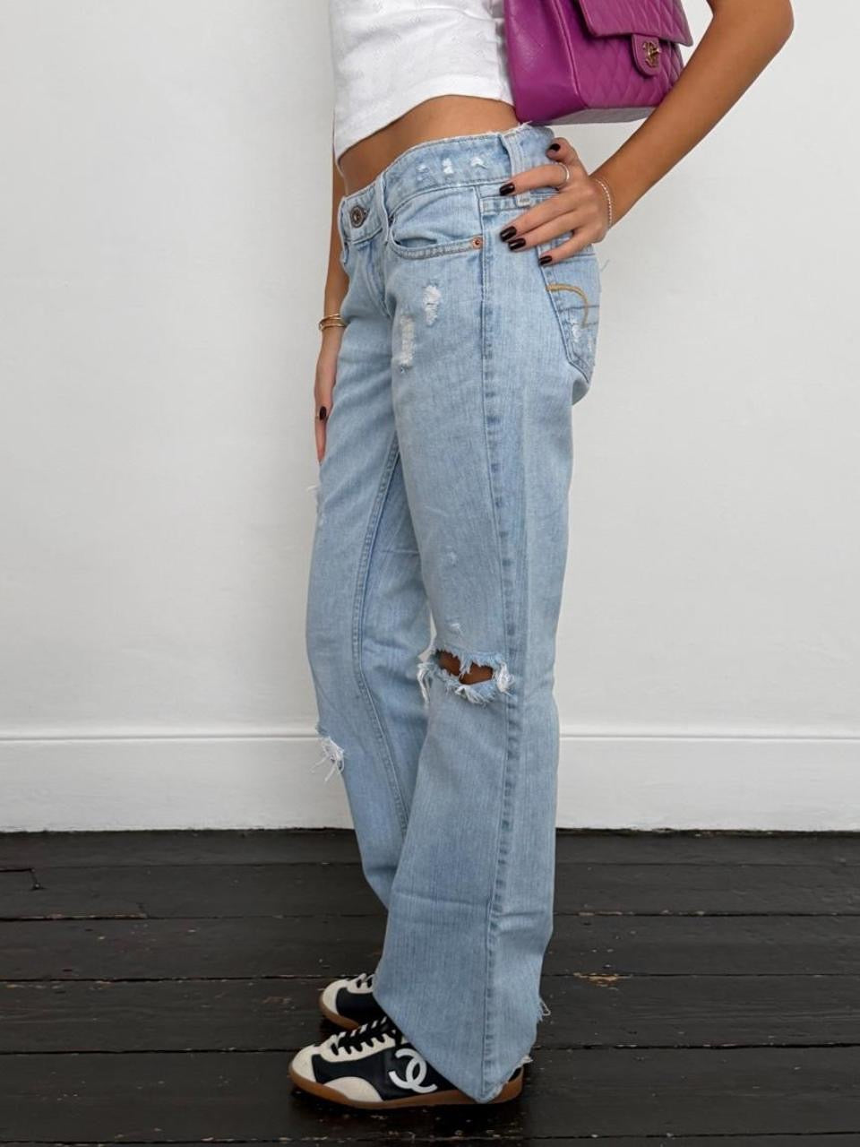 Vintage 00’s low rise distressed bootcut jeans