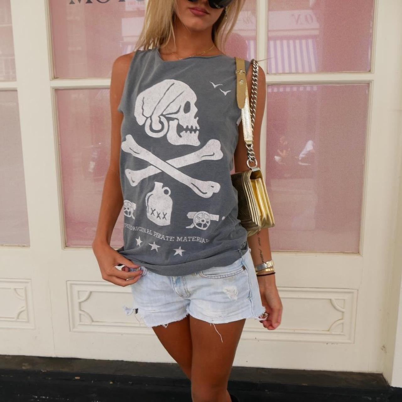 Vintage soft grey skull and cross bones long top