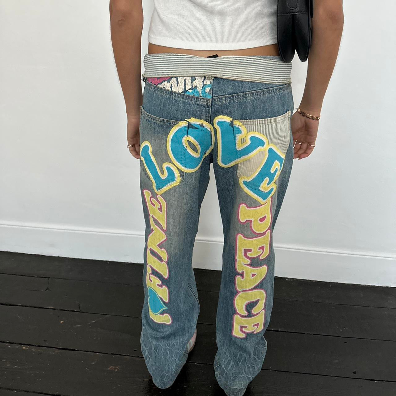 Vintage iconic rare 90’s love peace surf jeans