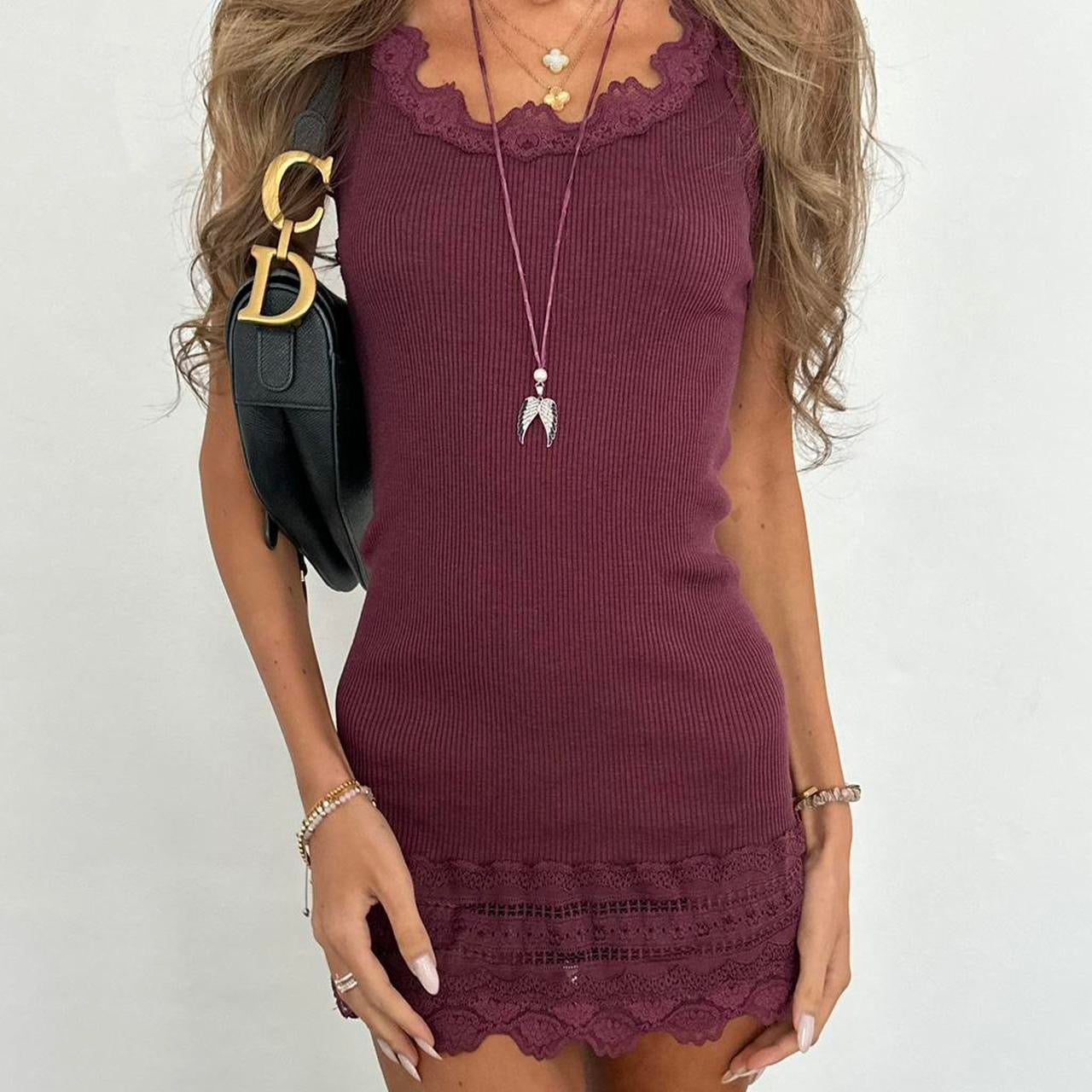 Vintage 90’s ribbed lace maroon mini dress