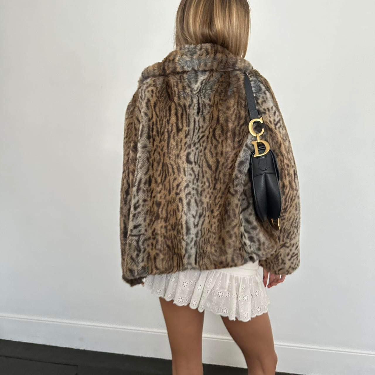 Vintage 2000’s animal print faux fur jacket