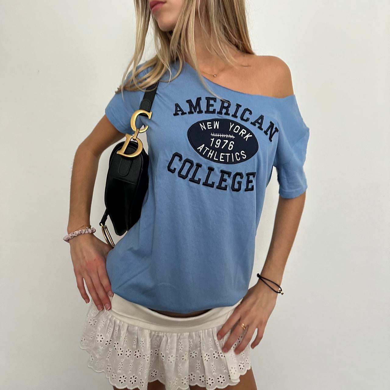 Vintage 90’s American College off the shoulder  tee