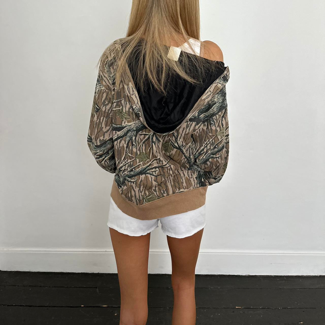 Vintage soft camouflage zip up hoodie