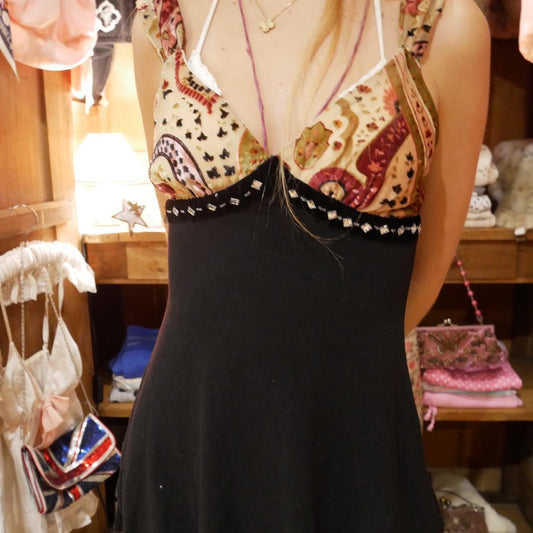 Vintage 90’s micro mini dress beautiful embellished and paisley pattern
