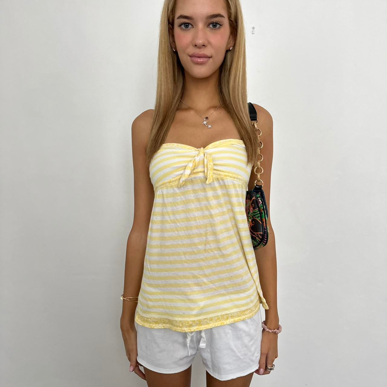 Vintage yellow striped island girl strapless top