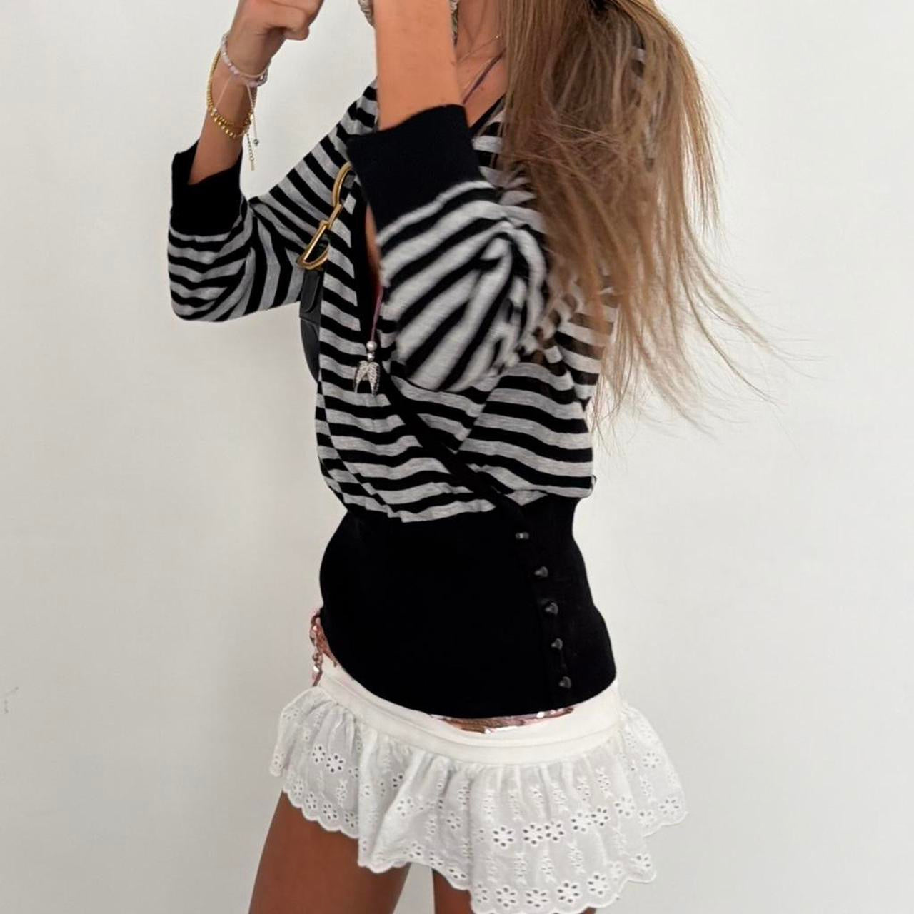 Vintage 00s grey & black striped long sleeve top