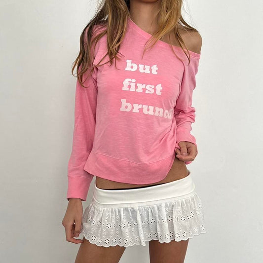 ‘But first brunch’ pink vintage sweatshirt