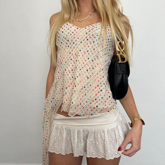 Vintage 2000’s multicoloured polka dot babydoll top