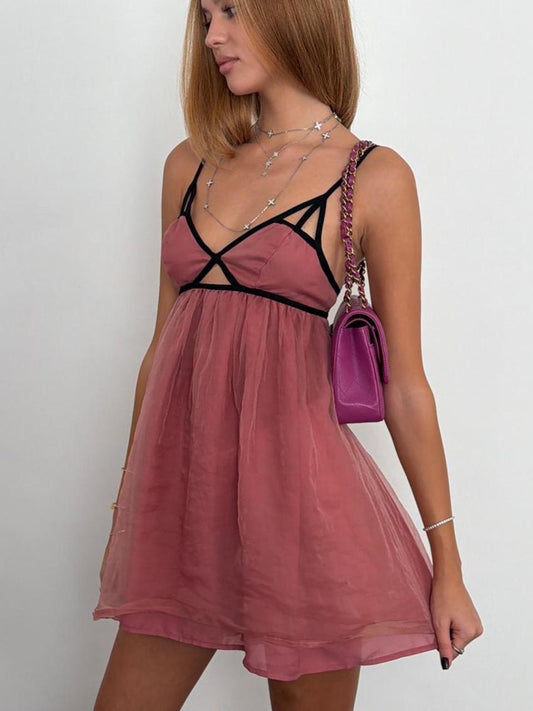 Vintage 00s blush pink floaty mini dress