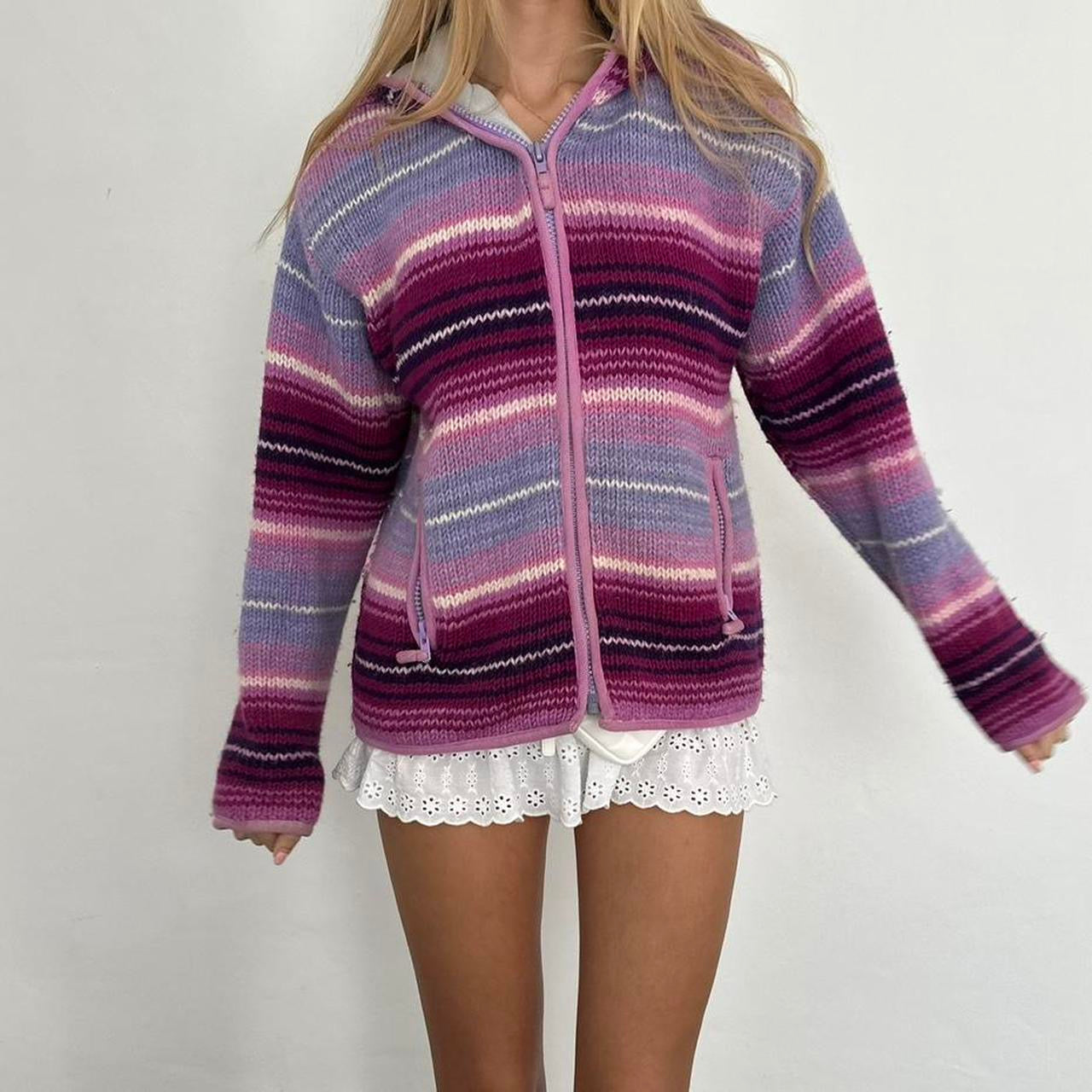 Vintage pink and purple knit zip up jacket