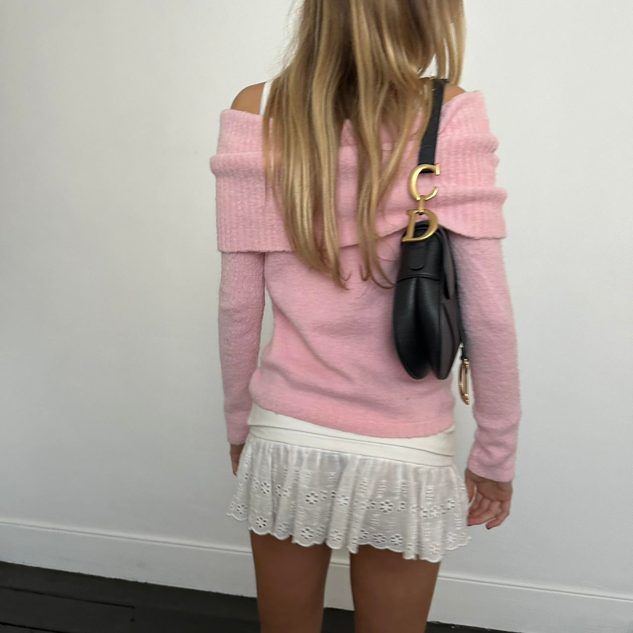 Vintage 90’s pink off the shoulder knit sweater top