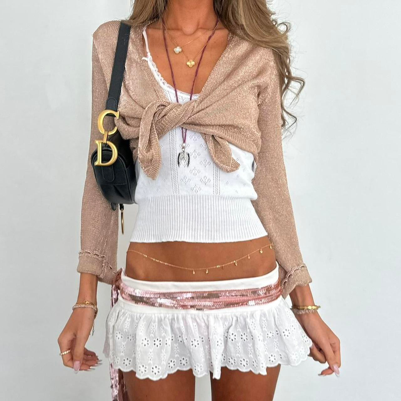 Vintage 2000s gold tie up cardigan top