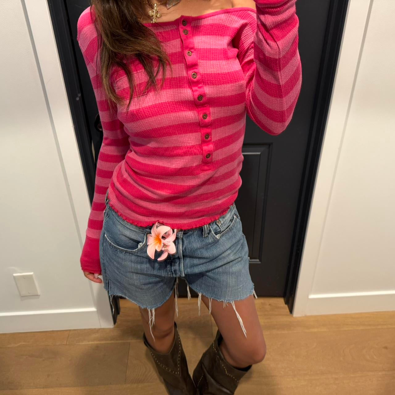 Vintage 90’s striped off the shoulder long sleeve top