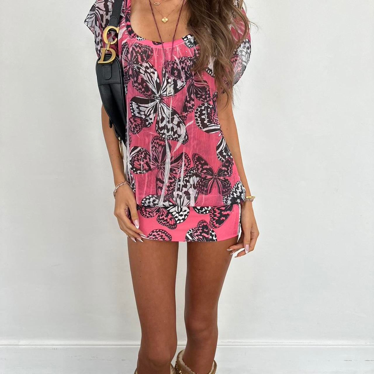 Vintage 2000s butterfly pink mini dress