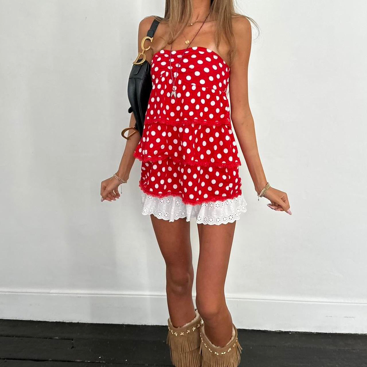 Vintage 2000’s strapless red polka dot top