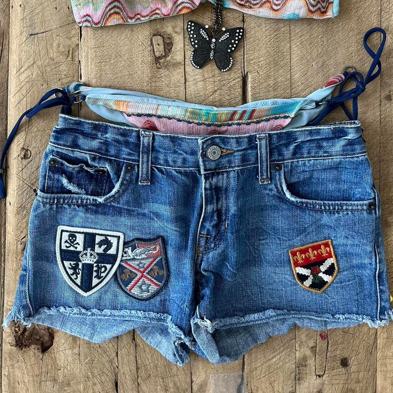 Vintage 00’s Ralph Lauren skull and crossbones patch denim shorts